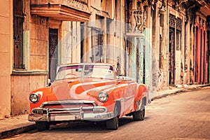 Vintage classic american car in a street in Old Havana Cuba