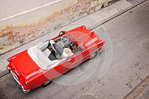 Vintage classic american car, view from above in Havana