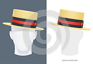 Vintage classic boater straw hat. Vector illustration.