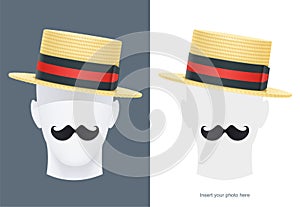 Vintage classic boater straw hat. Vector illustration.