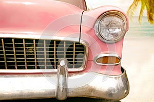 vintage classic car parked side beach in summer