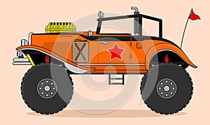 Vintage classic car vector illustration with big wheels