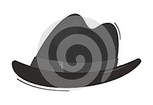 Vector illustration of emoticon of private detective hat and magnifying glass. Stylish headwear for a gentleman or a