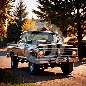 Vintage classic pickup truck, classic off road transport vehicle