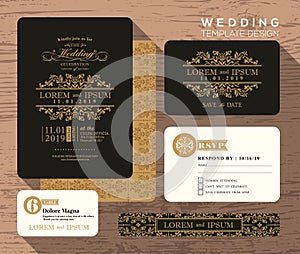 Vintage classic wedding invitation set design Template