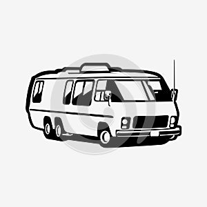 Vintage Classsic RV Camper Van Caravan Vector Silhouette Monochrome Isolated