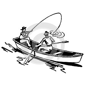 Vintage Clipart 116 Men Fishing In Rowboat