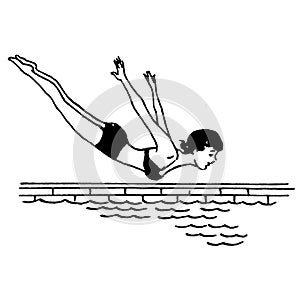 Vintage Clipart 121 Woman In Bikini Diving Into Pool