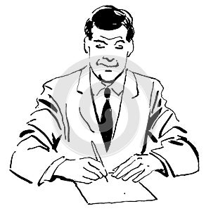 Vintage Clipart 125 Business Man Writing Or Signing Document