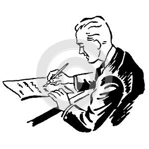 Vintage Clipart 132 Business Man Signing Document