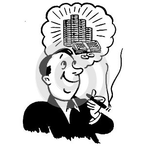 Vintage Clipart 225 Successful Business Man Dreaming About Money and Riches