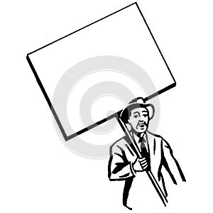 Vintage Clipart 271 busness man holding blank sign