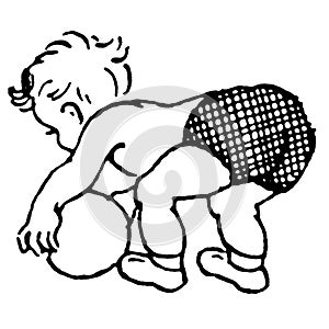 Vintage Clipart 49 Baby in Short Picking Up Ball