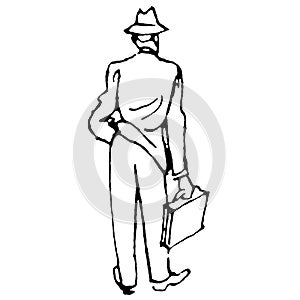 Vintage Clipart 184 Cartoon Business Man Standing with Briefcase photo
