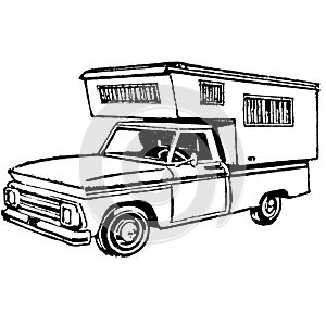 Vintage Clipart 107 Pickup With Camper on Back photo