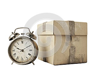 Vintage Clock and Cardboard Box Combo