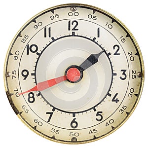 Vintage clock face with red and black hands