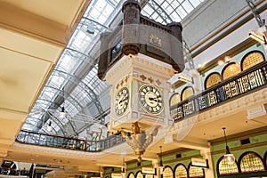 Vintage clock and interiors design in the Queen Victoria Building taken in Sydney Australia