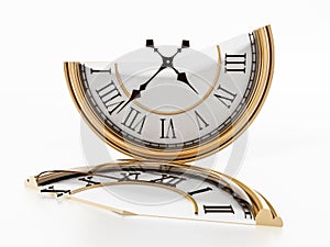 Vintage clock split in half. 3D illustration