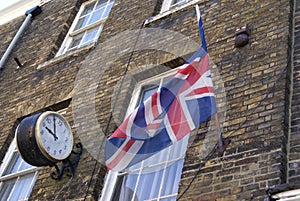 Vintage clock and Union Jack flag decoration