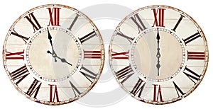 Vintage clocks on white
