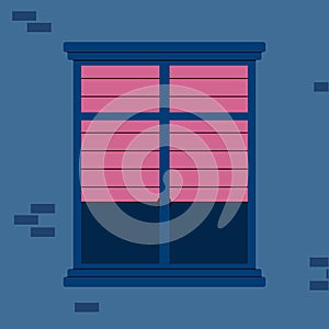 Vintage closed window frame with shutters flat cartoon vector illustration.