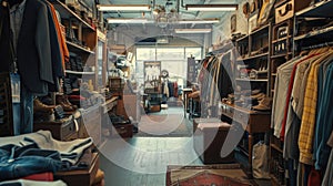 Vintage Clothing Store Interior with Assorted Fashion Items