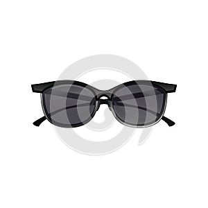 Vintage clubmaster sunglasses black lenses and half frame. Fashion unisex spectacles. Flat vector element for poster or