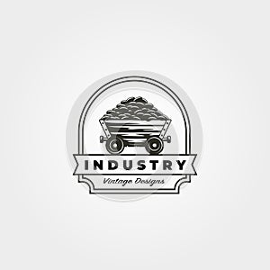 vintage coal mining cart logo vector symbol illustration design