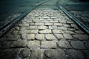 Vintage Cobblestones and rails