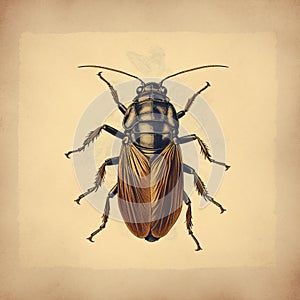 Vintage Cockroach Illustration With Textured Stains