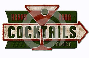 Vintage Cocktail Lounge Sign Happy Hour Cocktails