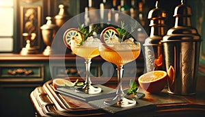 Vintage Cocktails at Twilight: Citrus and Herb Elegance