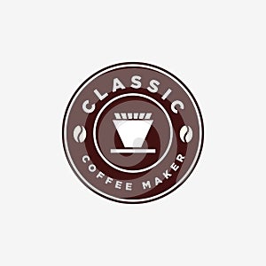 Vintage Coffee Maker V60 Manual Brew Emblem Logo Design Template photo