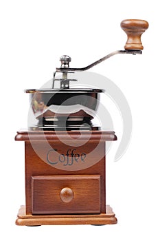 Vintage coffee mill isolated on white