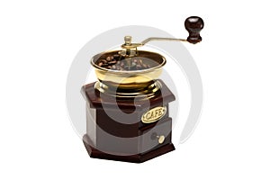 Vintage coffee mill on white background