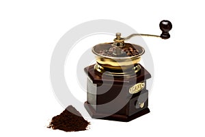 Vintage coffee mill on white background