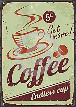 Vintage coffee sign on old metal background