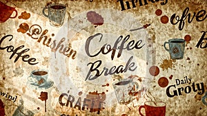 Vintage coffee typography pattern on textured background