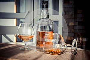 vintage cognac on the table with glasses