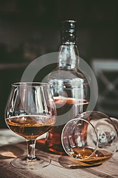 vintage cognac on the table with glasses