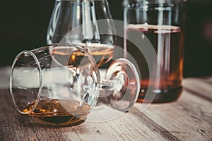 vintage cognac on the table with glasses
