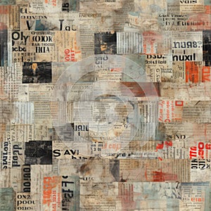 Vintage Collage of Assorted Newspaper Clippings and Textured Backgrounds