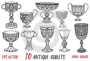 Vintage collection with ten antique goblets
