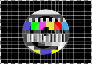Vintage coloful TV test pattern screen, no signal found abstract design