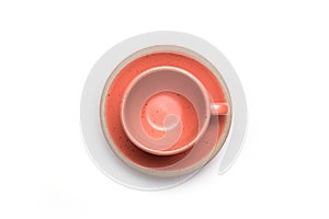 Vintage color cup coffee on a white background. Full frame