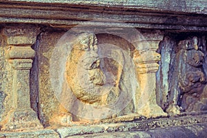 Vintage Color Effect Of Polonnaruwa ancient stone wall decorations of Buddhist Temples
