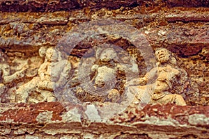 Vintage Color Effect Of Polonnaruwa ancient stone wall decorations of Buddhist Temples