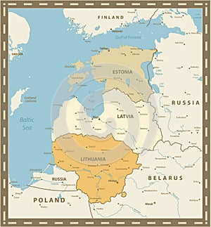 Vintage Color Map of the Baltic States