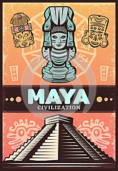 Vintage Colored Ancient Maya Poster